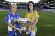 21 September 2010; Competing captains gathered at Croke Park ahead of the TG4 Ladies Football All Ireland finals. The Senior, Intermediate and Junior Championship finals will take place at Croke Park on Sunday 26th of September. Pictured are the Intermediate captains Mary Foley, Waterford, left, and Aoife McDonnell, Donegal. TG4 Ladies Football All-Ireland Championship Finals - Captain's Day, Croke Park, Dublin. Picture credit: Brian Lawless / SPORTSFILE