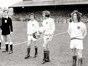 30 October 1974; Republic of Ireland players, from left, captain John Giles, Steve Heighway and Liam Brady on his senior international debut during the European Championship 1976 Qualifier - Group 6 match between Republic of Ireland and Soviet Union at Dalymount Park in Dublin. Photo by Connolly Collection/Sportsfile