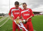 22 September 2010; Sligo Rovers and Monaghan United host a joint Media Day ahead of their EA SPORTS Cup final on Saturday September 25th. Sligo rovers players Matthew Blinkhorn, left, and Danny Ventre view the EA Sports League Cup. EA SPORTS Cup Final media day, The Showgrounds, Sligo. Picture credit: David Maher / SPORTSFILE