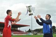 22 September 2010; Sligo Rovers and Monaghan United host a joint Media Day ahead of their EA SPORTS Cup final on Saturday September 25th. Matthew Blinkhorn, left, Sligo Rovers and Don Tierney, Monaghan United, are pictured with the EA Sports League Cup. EA SPORTS Cup Final media day, The Showgrounds, Sligo. Picture credit: David Maher / SPORTSFILE