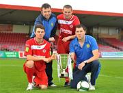 22 September 2010; Sligo Rovers and Monaghan United host a joint Media Day ahead of their EA SPORTS Cup final on Saturday September 25th. Sligo Rovers players, John Dillion, left, and Danny Ventre, second from right, with Monaghan United players, Don Tierney, second from left, and Brian Gartland are pictured with the EA Sports League Cup. EA SPORTS Cup Final media day, The Showgrounds, Sligo. Picture credit: David Maher / SPORTSFILE