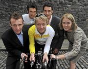 22 September 2010; Two of Ireland’s top tri-athletes Liam Dolan, second from left, and Elena Maslova, during the launch of Ironman Ireland, with Kai Walter, Managing Director of IRONMAN European Headquarters, left, E&R Events' Ruaidhri Geraghty, who have been awarded the licence to bring this international event to Ireland for the next five years from 2011, and Fiona Monaghan, Head of Operations, West Region Failte Ireland. Ironman 70.3 Ireland is expected to provide an estimated €25 million boost to the local economy when it arrives in Galway next year. Scheduled for Saturday, September 4, 2011, IRONMAN 70.3 Ireland will take place in and around the scenic city of Galway, with a spectacular finish in Eyre Square. The inaugural race will mark the first IRONMAN event in Ireland, allocating 35 qualifying slots for the Foster Grant IRONMAN 70.3 World Championship in Florida. Ironman Ireland launch, Guinness Storehouse, St James's Gate, Dublin. Picture credit: Brian Lawless / SPORTSFILE