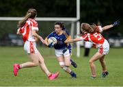 27 July 2016; Angela McGuigan of Tipperary in action against Caragh Brady, left, and Seoda Matthews of Louth, during the All Ireland Ladies Football U16 ‘B’ Championship Final 2016 match between Louth and Tipperary at Edenderry GAA Club in Edenderry, Co Offaly. Photo by Sam Barnes/Sportsfile