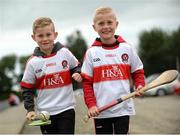 27 July 2016; Caomhen, aged 7, and Dillon Irwin, aged 9, from Dungiven show off their hurling skills ahead of the Bord Gais Energy Ulster GAA Hurling U21 Championship Final match between Derry and Antrim at Loughgiel Shamrocks GAA Club in Belfast. Photo by David Fitzgerald/Sportsfile
