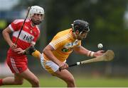 27 July 2016; Domhnail Nugent of Antrim in action against Meehaul McGrath of Derry during the Bord Gais Energy Ulster GAA Hurling U21 Championship Final match between Derry and Antrim at Loughgiel Shamrocks GAA Club in Belfast. Photo by David Fitzgerald/Sportsfile