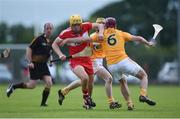 27 July 2016; Mark McGuigan of Derry in action against Paddy Burke of Antrim during the Bord Gais Energy Ulster GAA Hurling U21 Championship Final match between Derry and Antrim at Loughgiel Shamrocks GAA Club in Belfast. Photo by David Fitzgerald/Sportsfile