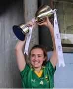 27 July 2016; Kerry captain Ciara O'Brien lifts the cup after the All Ireland Ladies Football U16 ‘A’ Championship Final 2016 match between Dublin and Kerry at McDonagh Park in Nenagh, Co Tipperary. Photo by Piaras Ó Mídheach/Sportsfile