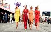 28 July 2016; Racegoers, from left, Erin Derburca, from Athenray, Co Galway, Dearbhla Silke, from Clarenbridge, Co Galway, Katie Goghegan, from oughterard, Co Galway, and Mary Lee, from Gort, Co Galway, at the Galway Races in Ballybrit, Co Galway. Photo by Cody Glenn/Sportsfile
