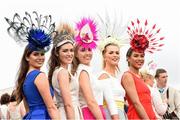 28 July 2016; Aoife O'Sullivan, from Kinsale, Co Cork, Mairead Breathnach, from Dingle, Co Kerry, Amy Barry, from Mallow, Co Cork, Orla Clancy, from Mallow, Co Cork, and Bailey Olliffe, from Cork City, at the Galway Races in Ballybrit, Co Galway. Photo by Cody Glenn/Sportsfile