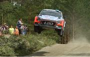 28 July 2016; Hayden Paddon and John Kennard of New Zealand compete in their Hyundai i20 WRC during the Shakedown of the WRC Neste Finland in Ruuhimaki,Jyvaskyla, Finland. Photo by Philip Fitzpatrick/Sportsfile