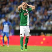 28 July 2016; Steven Beattie after a missed chance on goal during the UEFA Europa League Third Qualifying Round 1st Leg match between KRC Genk and Cork City at the Cristal Arena in Genk, Belgium. Photo by Christian Deutzmann/Sportsfile