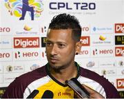 28 July 2016;  Rayad Emrit of Guyana Amazon Warriors during the post match interview after Match 25 of the Hero Caribbean Premier League match between Guyana Amazon Warriors and Barbados Tridents at Central Broward Stadium in Lauderhill, Florida, United States of America. Photo by Randy Brooks/Sportsfile