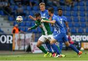 28 July 2016; Sean Maguire of Cork City and Dries Wouters of KRC Genk in action during the UEFA Europa League Third Qualifying Round 1st Leg match between KRC Genk and Cork City at the Cristal Arena in Genk, Belgium. Photo by Christian Deutzmann/Sportsfile