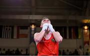 16 April 2016; Team Irelands boxer Brendan Irvine, celebrates after beating Daniel Asenov, Bulgaria, in their Men's Flyweight 52kg Box-Off bout. AIBA 2016 European Olympic Qualification Event. Samsun, Turkey. Photo by: Paul Mohan / Sportsfile