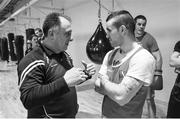 11 May 2016; 60kg boxer david Oliver Joyce in conversation with coach Zaur Antia during a training camp. Irish Institute of Sport, National Sports Campus, Abbotstown, Dublin. Photo by: Ramsey Cardy / Sportsfile
