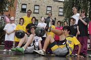 23 September 2010; Irish freestyle soccer players Dan Dennehy, right, and Pet Fleming with pupils, from James Street CBS, and League of Ireland players Mark Rossiter, Bohemians, Shaun Williams, Sporting Fingal, and Cork footballer Ray Carey at the launch of the new sports brand Pele Sports. Pelé Sports launch, Temple Bar, Dublin. Picture credit: Matt Browne / SPORTSFILE