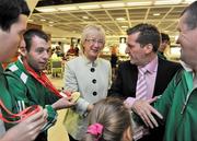 24 September 2010; Minister for Tourism, Culture and Sport, Mary Hanafin T.D. and Special Olympics Ireland CEO Matt English with Robbie McNamara, from Glasheen Road, Cork, on Team Ireland's arrival home after their outstanding performance at the Special Olympics European Games in Warsaw, Poland. The athletes returned to Dublin airport with a medal tally of 10 Gold, 8 silver and 11 bronze medals, the team was greeted by cheers and tears from loved ones and supporters who turned out to applaud their outstanding performance at the games. Dublin Airport, Dublin. Picture credit: Brian Lawless / SPORTSFILE