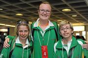 24 September 2010; Mary Strain, Letterkenny, Co. Donegal, Siobhan Dunne, Strabane, Co. Tyrone and Nicola McIntyre, Strabane, Co. Tyrone  on arrival home after Team Ireland's outstanding performance at the Special Olympics European Games in Warsaw, Poland. The athletes returned to Dublin airport with a medal tally of 10 Gold, 8 silver and 11 bronze medals, the team was greeted by cheers and tears from loved ones and supporters who turned out to applaud their outstanding performance at the games. Dublin Airport, Dublin. Picture credit: Barry Cregg / SPORTSFILE