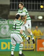 24 September 2010; Gary Twigg, right, Shamrock Rovers, celebrates after scoring his side's second goal with team-mate Neale Fenn. Airtricity League Premier Division, Shamrock Rovers v Galway United. Tallaght Stadium, Tallaght, Dublin. Picture credit: David Maher / SPORTSFILE
