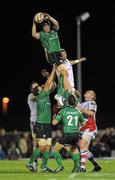 25 September 2010; Andrew Browne, Connacht, wins possession in the line-out against Dan Tuohy, Ulster. Celtic League, Connacht v Ulster, Sportsground, Galway. Picture credit: Diarmuid Greene / SPORTSFILE
