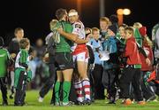 25 September 2010; Ulster's Rory Best with Connacht's Ian Keatley after the game. Celtic League, Connacht v Ulster, Sportsground, Galway. Picture credit: Diarmuid Greene / SPORTSFILE
