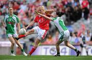 26 September 2010; Kate Flood, Louth, in action against Paula Donnelly, Limerick. TG4 All-Ireland Junior Ladies Football Championship Final, Louth v Limerick, Croke Park, Dublin. Picture credit: Brendan Moran / SPORTSFILE