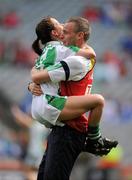 26 September 2010; Limerick manager Tommy Stack and Dympna O'Brien celebrate their side's victory. TG4 All-Ireland Junior Ladies Football Championship Final, Louth v Limerick, Croke Park, Dublin. Picture credit: Ray McManus / SPORTSFILE