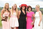 29 July 2016; Racegoers, from left, Lisa Finley, from Ballsbridge, Dublin, Evelyn Flaherty, from Loughrea, Co Galway, Angela Simpson, from Loughrea, Co Galway, Carmel Finley, from Oranmore, Co Galway and Alyson Farrell, from Galway City, at the Galway Races in Ballybrit, Co Galway. Photo by Cody Glenn/Sportsfile