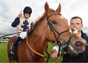 29 July 2016; Leigh Roche celebrates after winning the Guinness Handicap on Golden Spear at the Galway Races in Ballybrit, Co Galway. Photo by Cody Glenn/Sportsfile