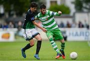 29 July 2016; Gavin Brennan of Shamrock Rovers in action against Darragh Noone of Bray Wanderers during the SSE Airtricity League Premier Division match between Bray Wanderers and Shamrock Rovers at the Carlisle Grounds in Bray, Co Wicklow. Photo by Seb Daly/Sportsfile