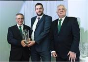29 July 2016; Richie Friend, is presented with John Sherlock Services to Football Awards 2016 from Adrian Sherlock and FAI President Tony Fitzgerald at the FAI Media Awards at The Hotel Minella in Clonmel, Co Tipperary Photo by David Maher/Sportsfile