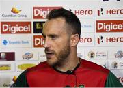29 July 2016;  Faf du Plessis of St Kitts and Nevis Patriots during the post match interview after Match 26 of the Hero Caribbean Premier League match between St Kitts and Nevis Patriots and Trinbago Knight Riders at Central Broward Stadium in Lauderhill, Florida, United States of America. Photo by Randy Brooks/Sportsfile