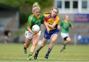 30 July 2016; Emma White of Meath in action against Nora Brennan of Roscommon during the All Ireland Ladies Football Minor ‘B’ Championship Final 2016 match between Meath and Roscommon at St Loman's in Mullingar, Co Westmeath. Photo by Eóin Noonan/Sportsfile