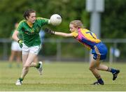 30 July 2016; Marion Farrelly of Meath in action against Nora Brennan of Roscommon during the All Ireland Ladies Football Minor ‘B’ Championship Final 2016 match between Meath and Roscommon at St Loman's in Mullingar, Co Westmeath. Photo by Eóin Noonan/Sportsfile