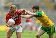 30 July 2016; Mark Buckley of Cork in action against Aaron Deeney of Donegal during the Electric Ireland GAA Football All-Ireland Minor Championship Quarter-Final match between Donegal and Cork at Croke Park in Dublin. Photo by Oliver McVeigh/Sportsfile