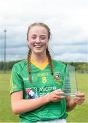 30 July 2016; Player of the match Aoibhín Cleary of Meath with her trophy after the game the All Ireland Ladies Football Minor ‘B’ Championship Final 2016 match between Meath and Roscommon at St Loman's in Mullingar, Co Westmeath. Photo by Eóin Noonan/Sportsfile