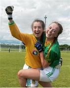 30 July 2016; Laurie McClean, left and Aoibhín Cleary, right, both of Meath, celebrate after the All Ireland Ladies Football Minor ‘B’ Championship Final 2016 match between Meath and Roscommon at St Loman's in Mullingar, Co Westmeath. Photo by Eóin Noonan/Sportsfile