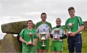 30 July 2016; Poc Fada winners, from left, Sarah Fahy of Galway, U16 Camogie, James McInerney of Clare, Senior Hurling, Aoife Murray of Cork, Senior Camogie, and Cathal Kiely of Offaly, U16 Hurling, at the M Donnelly All-Ireland Poc Fada on Annaverna Mountain, Ravensdale, Co Louth. Photo by Piaras Ó Mídheach/Sportsfile