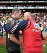 0 July 2016; Donegal manager Rory Gallagher and Cork manager Peadar Healy exchange handshakes after the GAA Football All-Ireland Senior Championship Round 4B match between Donegal and Cork at Croke Park in Dublin. Photo by Oliver McVeigh/Sportsfile
