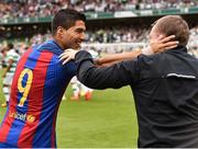 30 July 2016; Luis Suárez of Barcelona with Glasgow Celtic manager Brendan Rogers ahead of the International Champions Cup match between Glasgow Celtic and Barcelona at the Aviva Stadium in Dublin. Photo by Dave Maher/Sportsfile