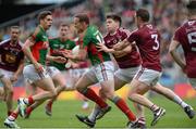 30 July 2016; Andy Moran of Mayo in action against Callum McCormack and Francis Boyle of Westmeath during the GAA Football All-Ireland Senior Championship Round 4B match between Westmeath and Mayo at Croke Park in Dublin. Photo by Oliver McVeigh/Sportsfile
