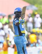 30 July 2016;  Johnson Charles of St Lucia Zouks celebrates his half century during Match 27 of the Hero Caribbean Premier League match between St Lucia Zouks and Jamaica Tallawahs at Central Broward Stadium in Lauderhill, Florida, United States of America. Photo by Randy Brooks/Sportsfile