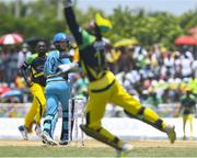 30 July 2016;  David Miller (C) of St Lucia Zouks caught by Kumar Sangakkara (R) off of Jamaica Tallawah during Match 27 of the Hero Caribbean Premier League match between St Lucia Zouks and Jamaica Tallawahs at Central Broward Stadium in Lauderhill, Florida, United States of America. Photo by Randy Brooks/Sportsfile
