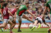30 July 2016; Aidan O'Shea of Mayo has his goal bound shot blocked by of Killian DalyWestmeath during the GAA Football All-Ireland Senior Championship Round 4B match between Westmeath and Mayo at Croke Park in Dublin. Photo by Oliver McVeigh/Sportsfile