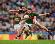 30 July 2016; Kevin McLoughlin of Mayo in action against Kevin Maguire of Westmeath during the GAA Football All-Ireland Senior Championship Round 4B match between Westmeath and Mayo at Croke Park in Dublin. Photo by Daire Brennan/Sportsfile