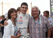 31 July 2016; Craig Breen Ireland with this mother Jackie and father Ray, at the service park in Jyvaskyla, FIA Neste WRC Rally Finland in, Jyvaskyla Finland. Photo by Philip Fitzpatrick/Sportsfile