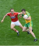 30 July 2016; Leo McLoone of Donegal in action against James Loughrey of Cork during the GAA Football All-Ireland Senior Championship Round 4B match between Donegal and Cork at Croke Park in Dublin. Photo by Daire Brennan/Sportsfile
