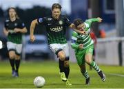 29 July 2016; Hugh Douglas of Bray Wanderers in action against Dean Clarke of Shamrock Rovers during the SSE Airtricity League Premier Division match between Bray Wanderers and Shamrock Rovers at the Carlisle Grounds in Bray, Co Wicklow. Photo by Eóin Noonan/Sportsfile