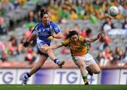 26 September 2010; Diane Toner, Donegal, fails to block a shot by Michelle McGrath, Waterford. TG4 All-Ireland Intermediate Ladies Football Championship Final, Donegal v Waterford, Croke Park, Dublin. Picture credit: Brendan Moran / SPORTSFILE