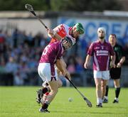 26 September 2010; Joseph Scullion, Loughgiel Shamrocks, in action against Sean Delargy, Cushendall Ruairi Og's. Antrim County Senior Hurling Championship Final, Cushendall Ruairi Og's v Loughgiel Shamrocks, Casement Park, Belfast, Co. Antrim. Picture credit: Oliver McVeigh / SPORTSFILE